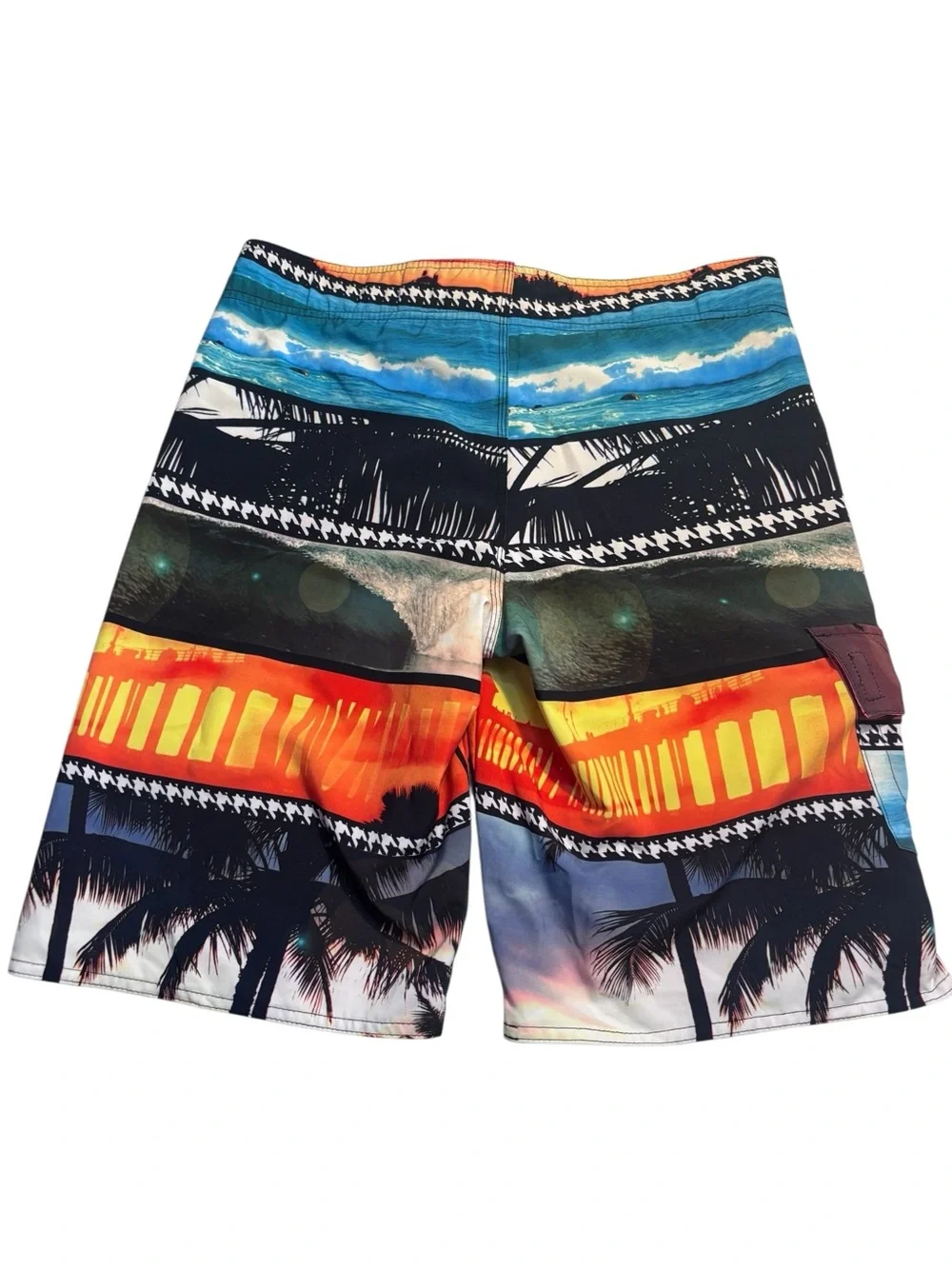 Hang Ten Board Shorts Mens Small MultiColor Tropical Print Mesh Lined  Tie Waist